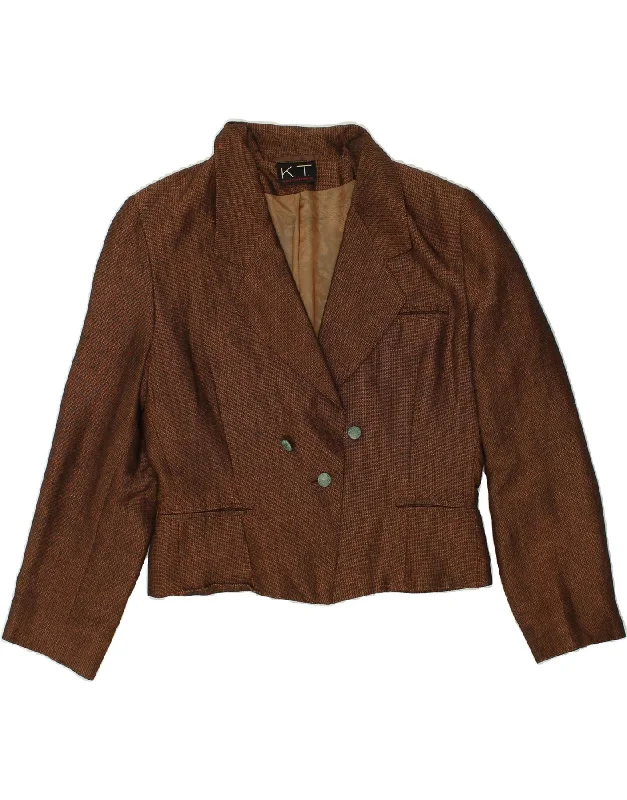 VINTAGE Womens Crop 1 Button Blazer Jacket UK 12 Medium Brown Belted Jacket Elasticated Jacket Padded Jacket