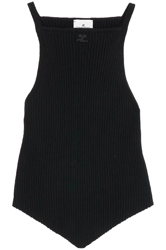 'ribbed Knit Tank Top With Pointed Hem  - Black bold tank top