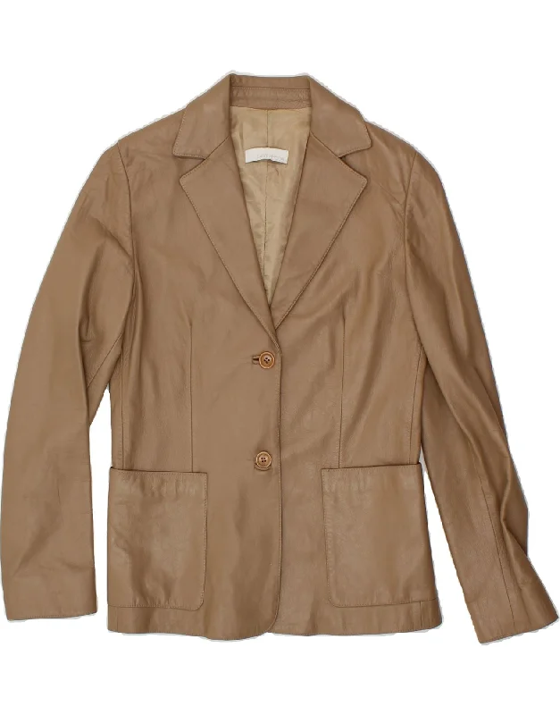 VINTAGE Womens Leather 2 Button Blazer Jacket UK 12 Medium Brown Leather Toggled Jacket Drawstring Jacket Belted Jacket