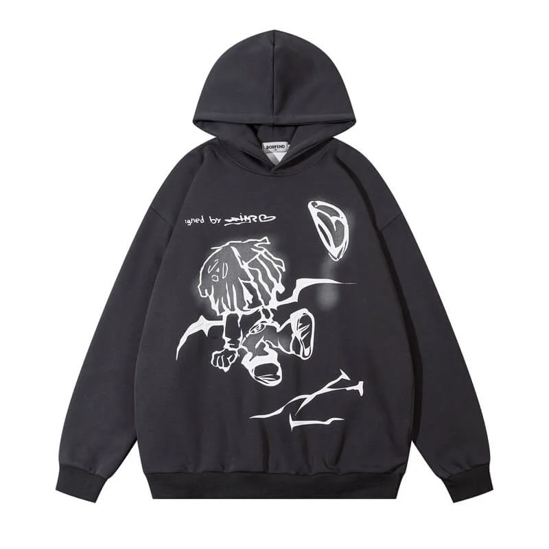 Cartoon Graffiti High Street Hoodie Hoodie with Set-In Sleeves Structured Classic
