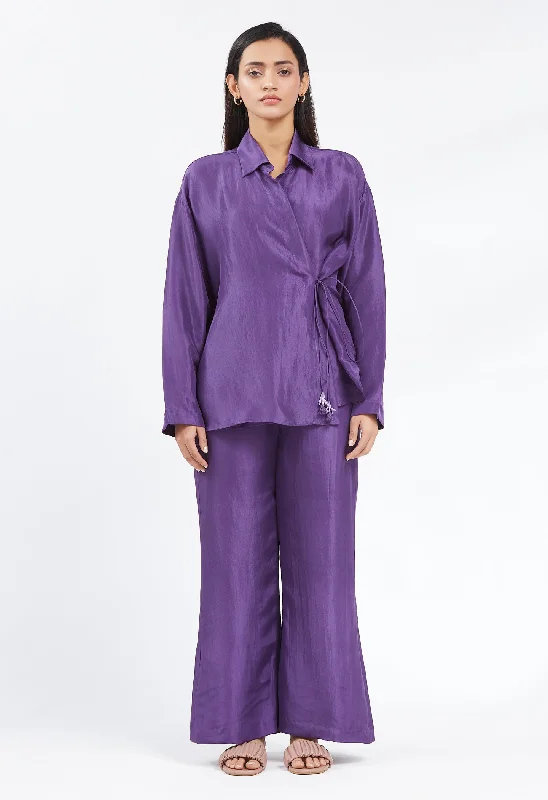 Peri Winkle Silk Wrap Shirt & Pant Set Cozy Jogger Leggings