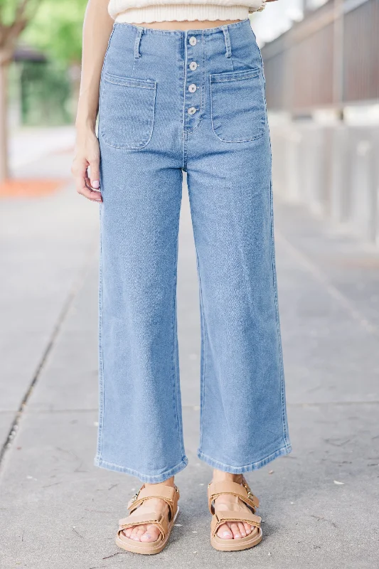 More To Love Blue Denim Pants Trendy Wide-Leg Pants