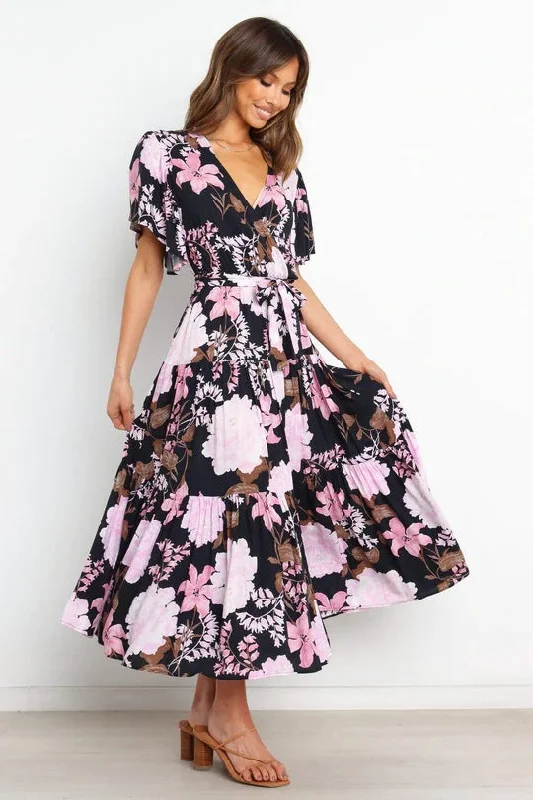 V-Neck Print Short Sleeve Bohemian Dress Tunics Evening elegant