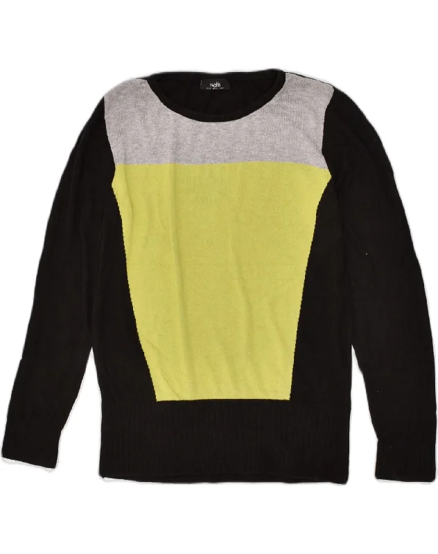 WALLIS Womens Crew Neck Jumper Sweater UK 16 Large  Black Colourblock Lace Blend Ribbed Blend Corduroy Blend