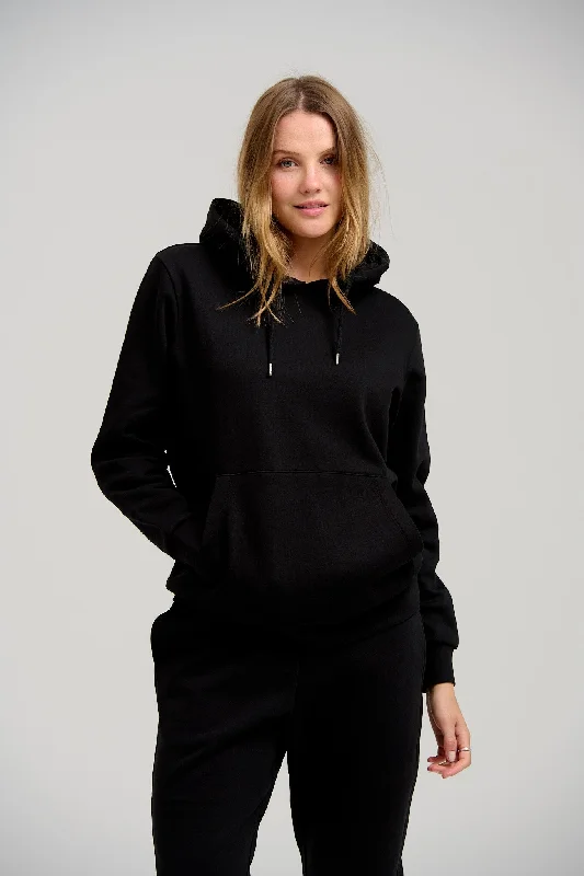 Basic Hoodie Sweat - Sort Hoodie with Ribbed Hem Stretchable Secure