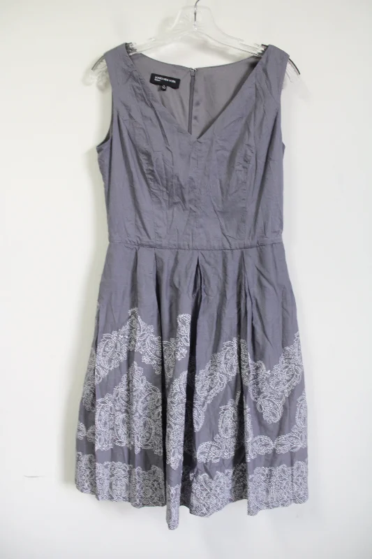 Jones New York Gray Cotton Dress | 6 Square Neckline Feminine