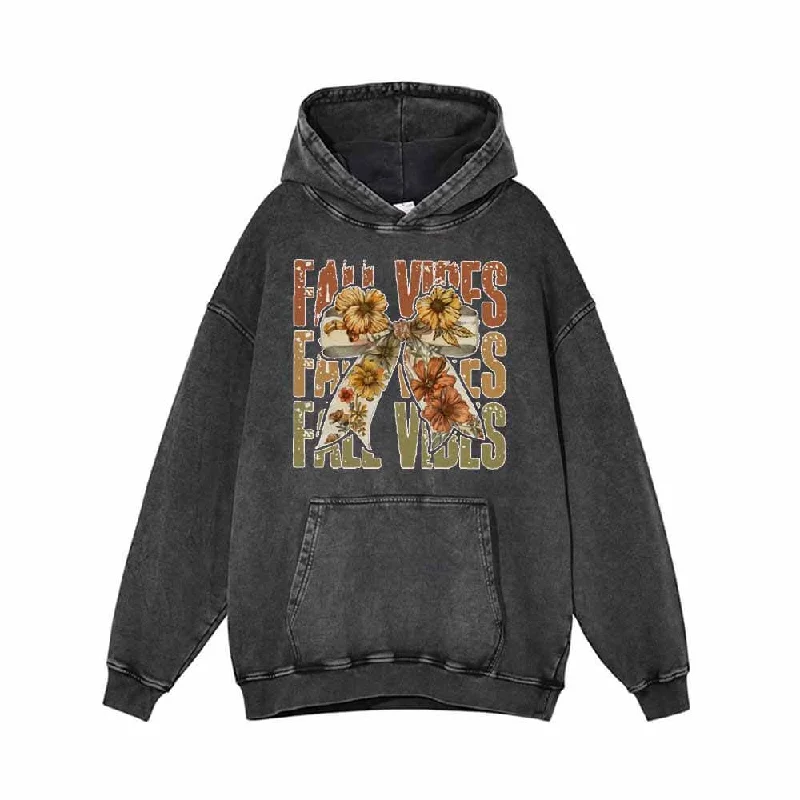 Sun Flower Bow Vintage Washed Hoodie Sweatshirt Hoodie with Hem Drawcord Adjustable Customizable