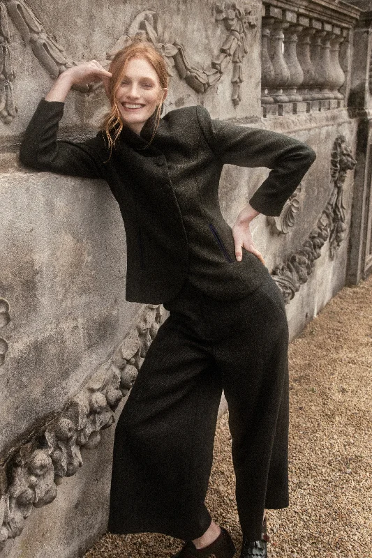 Nicole Tweed Jacket - Green Herringbone Wool Jacket Cashmere Jacket Tweed Jacket