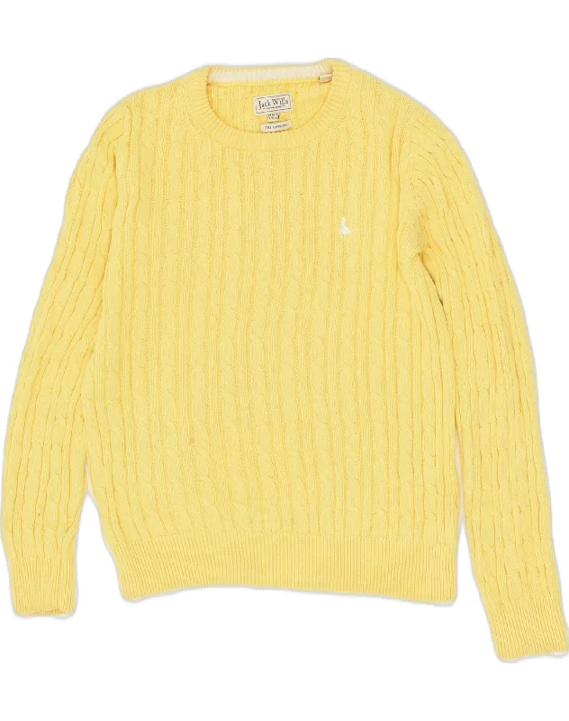 JACK WILLS Womens Crew Neck Jumper Sweater US 8 Medium Yellow Cotton Nylon Fabric Polyester Fabric Spandex Fabric