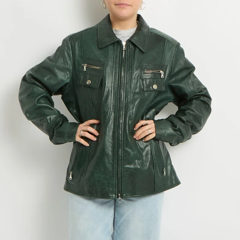 Leather Duo Zip Jacket - UK 10 Print Jacket Jacquard Jacket Embroidered Jacket