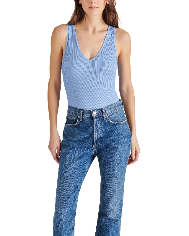HALINA BODYSUIT BLUE Stylish Bodysuit with Faux Fur