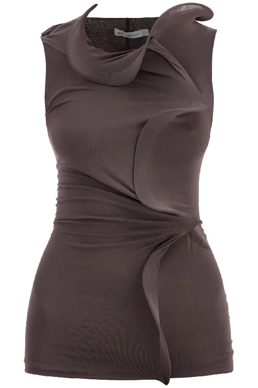 Smoke Gray Viscose Tank Top With Wide Neckline  - Black cold shoulder tank
