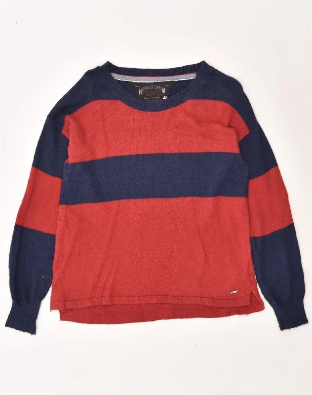 TOMMY HILFIGER Womens Crew Neck Jumper Sweater UK 12 Medium Red Mesh Fabric Canvas Fabric Denim Fabric