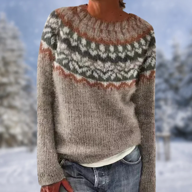Liv® | Fashionable patterned sweater with round neckline Tailored Straight A-Line