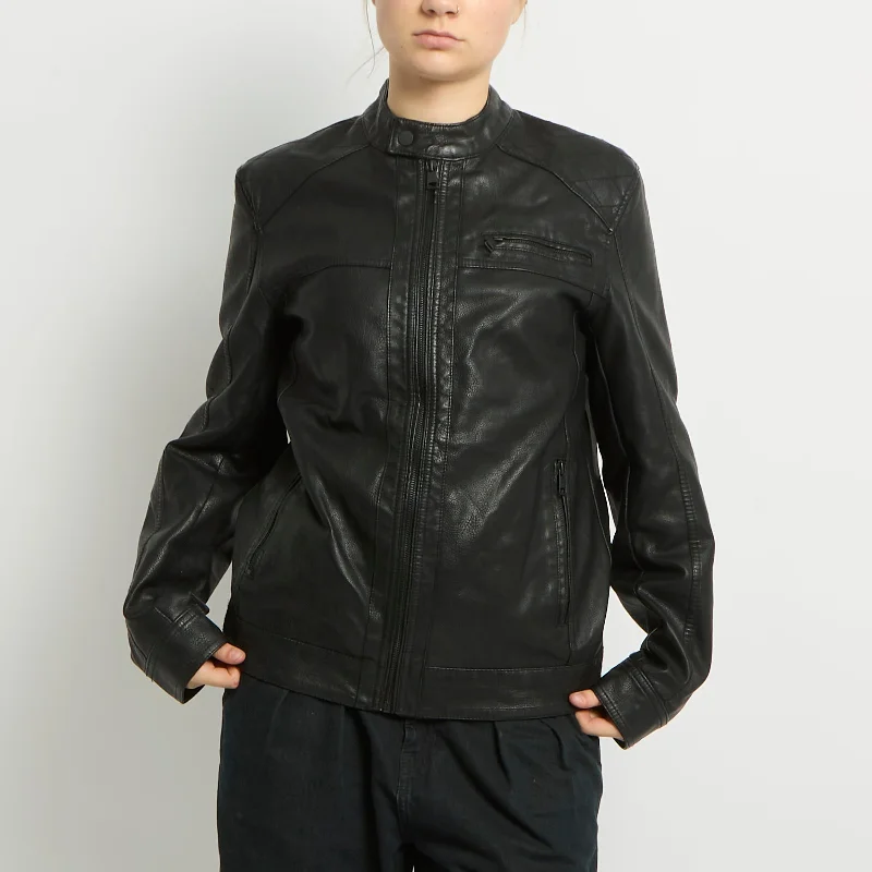 Leather Racer Jacket - UK 10 Collared Jacket Crew Neck Jacket Turtle Neck Jacket