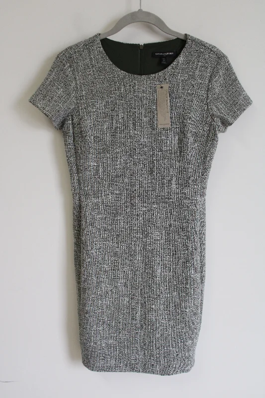 NEW Banana Republic Green White Tweed Fitted Dress | 0 Petite Tunics Sophisticated sleek