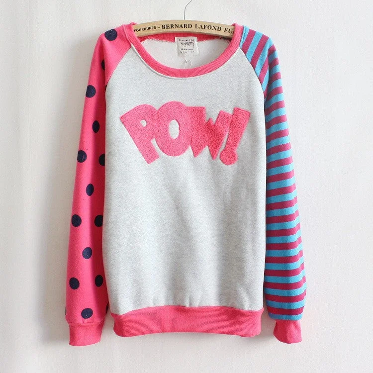 New Casual Women Hoody Flocking Fleece Sweatshirt Dot Stripe Fashion Girls Sport Suit Autumn Hoodies Hoodie with Patch Decorative Personalized