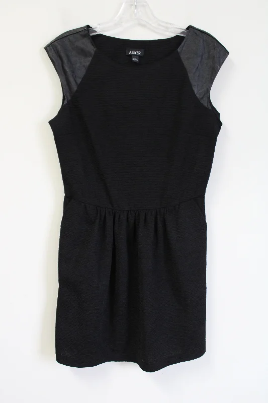 A. Byer Black Leather Cap Sleeve Dress | L Tunics Chic fashionable