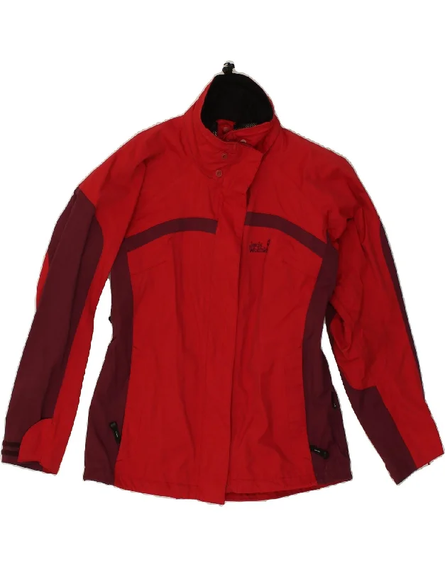 JACK WOLFSKIN Womens Windbreaker Jacket UK 12  Medium Red Colourblock Fitted Jacket Loose Jacket Oversized Jacket