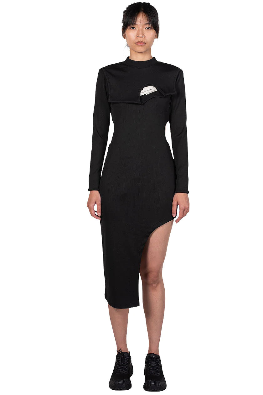 Layered Bodysuit Dress Black Elegant Long Sleeve Bodysuit