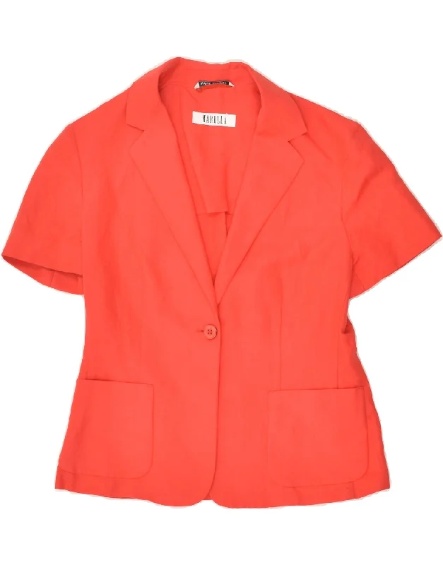 MARELLA Womens Short Sleeve 1 Button Blazer Jacket UK 10 Small Red Welt Pockets Slit Pockets Flap Pockets