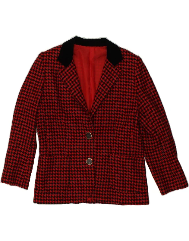 VINTAGE Womens 2 Button Blazer Jacket UK 18 XL Red Houndstooth Elasticated Jacket Padded Jacket Insulated Jacket