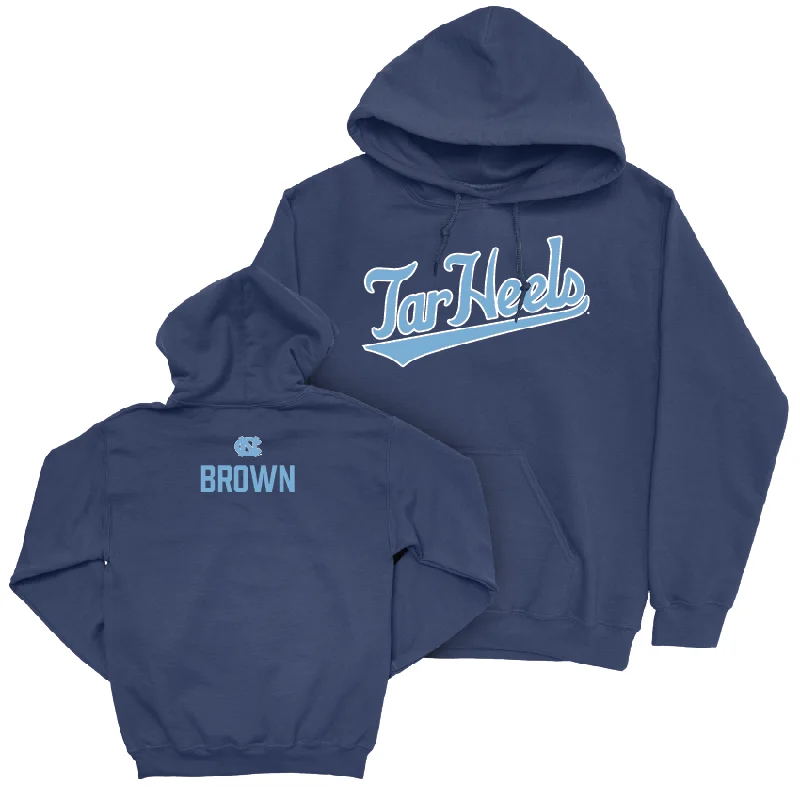 UNC Women's Track & Field Navy Script Hoodie  - Brynn Brown Hoodie with Tied Waist Feminine Flattering