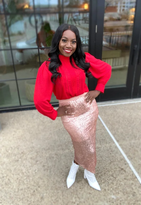 ROSE GOLD SEQUIN SKIRT seamless skirt comfort