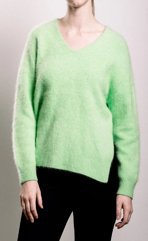 Plush V-neck Sweater - Apple Green - SOLD OUT High Neck Crew Neck V-Neck