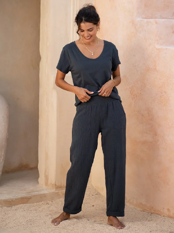 Delphi Cotton Pants Charcoal High-Waist Jeans