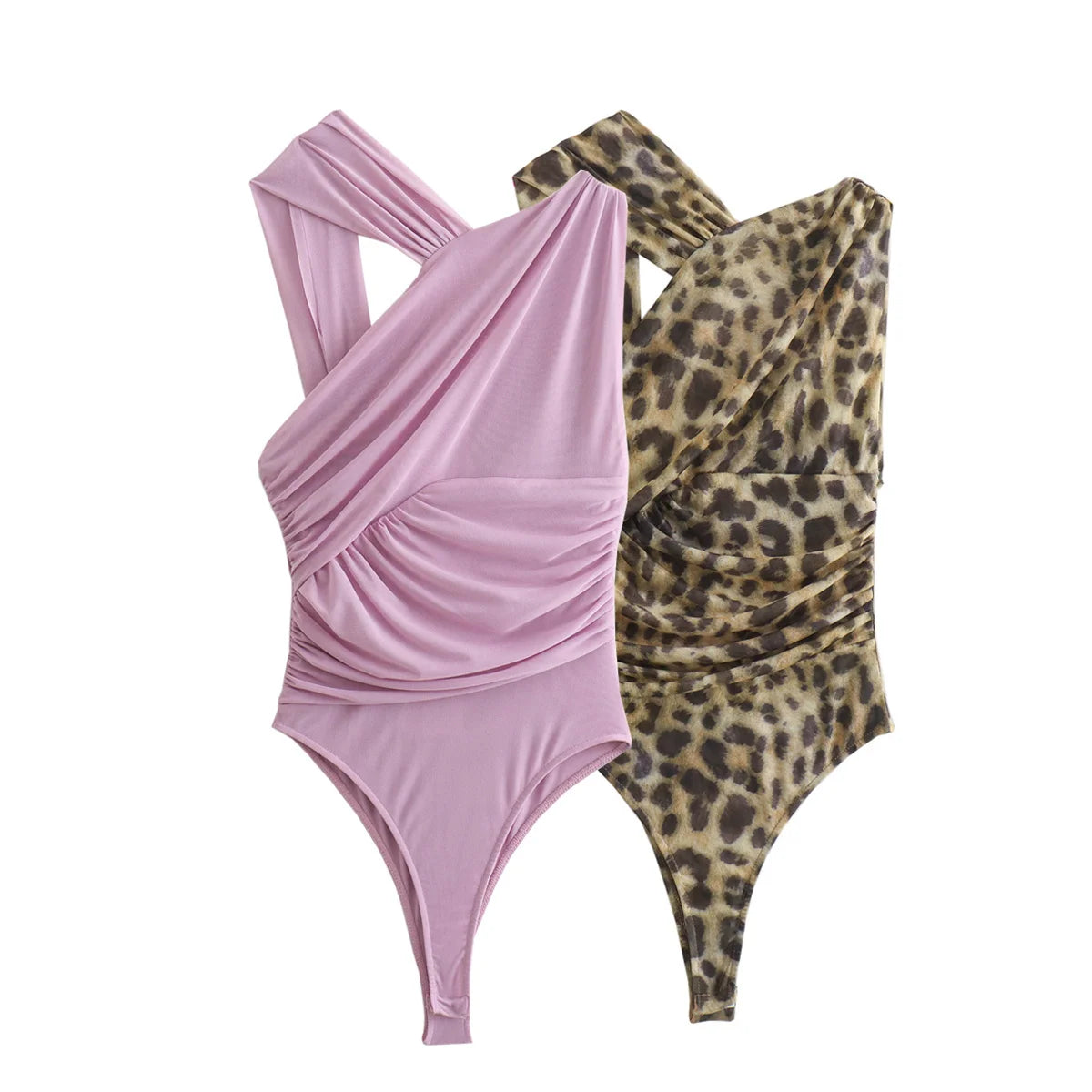 Vintage Women Irregular Leopard Bodysuits 2024 Fashion Ladies Holiday Slim Bodysuit for Female Chic Clothes Comfortable Stretch-Fit Bodysuit