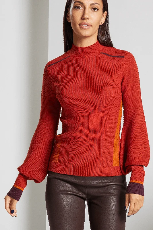 Pathway Ribbed Mock Neck Sweater - Burnt Orange Cotton Fabric Linen Fabric Terry Fabric
