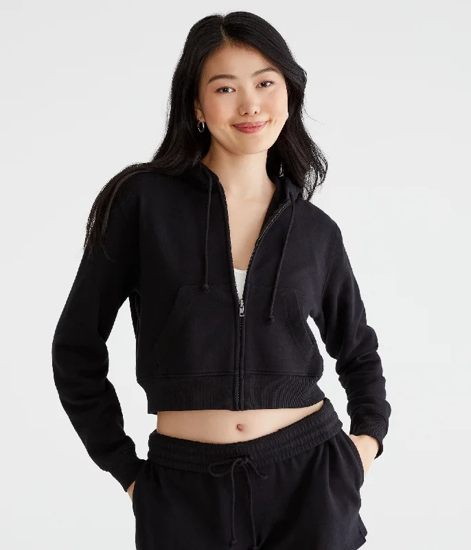 Aeropostale Cropped Full-Zip Hoodie Hoodie with Exposed Zipper Edgy Industrial