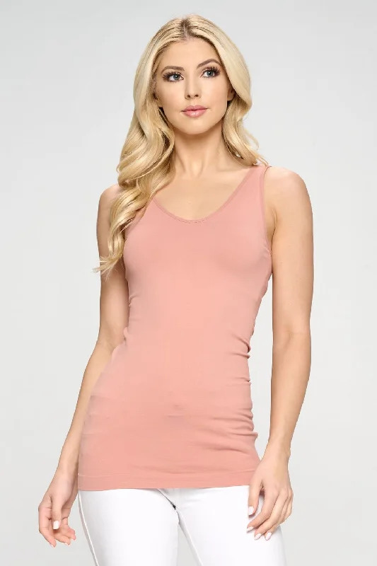 'YELETE' Women's Reversible V/U Neck Tank Top - Rose stretchy tank top