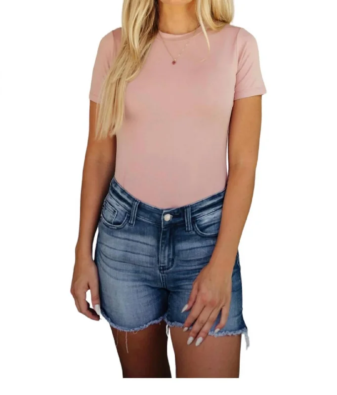 Round Neck Bodysuit In Pink Comfortable Full-Sleeve Bodysuit