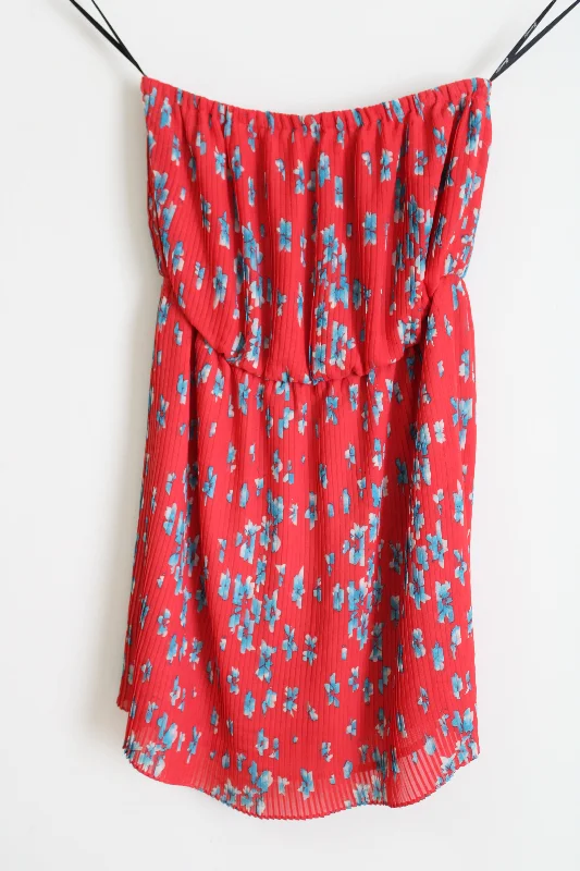 Forever 21 Red Floral Pleated Sleeveless Tube Dress | S Turtleneck Warm Winter
