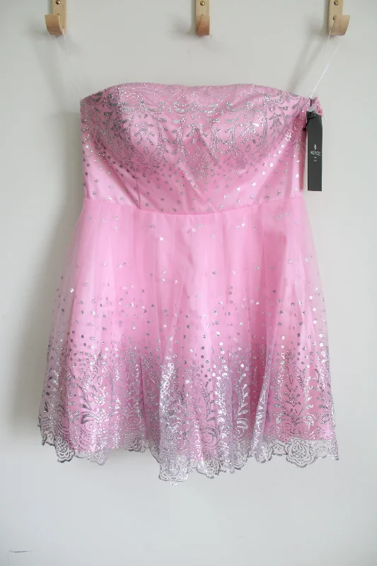 NEW Alyce Paris Pink Strapless Glitter Tulle 3510 Dress | 12 Casual Short Summer