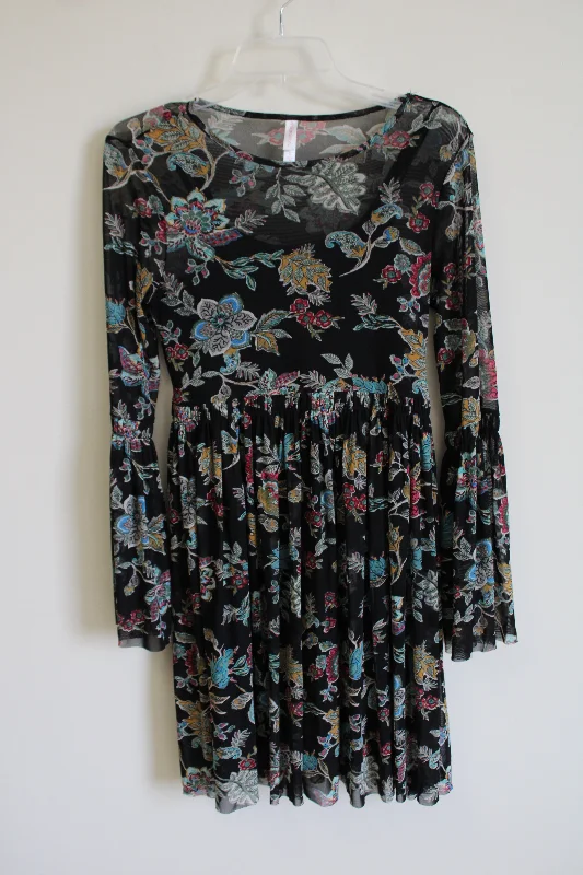 Xhilaration Bell Sleeve Black Floral Dress | S Tunics Handmade artisanal