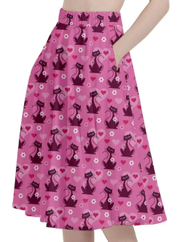 Retro Love Cats Full Circle Skirt velvet skirt luxury