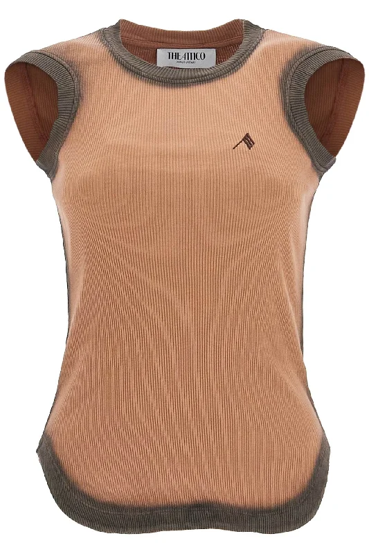Reese Tank Top With Faded Edges  - Beige pastel tank top