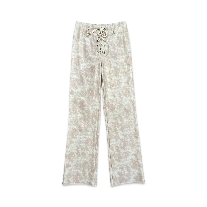 Y2K Cream Patent High Rise Pant Relaxed Lounge Trousers