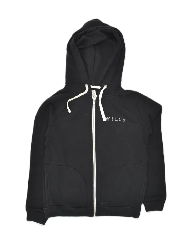 JACK WILLS Womens Zip Hoodie Sweater UK 8 Small  Black Polyester Spandex Rayon Corduroy