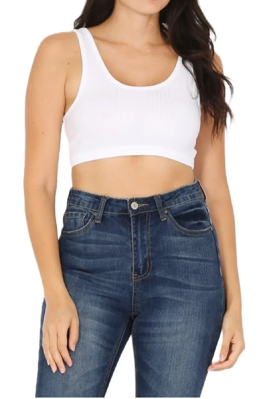 Women's Variegated Rib Crop Bra Tank Top charcoal tank top
