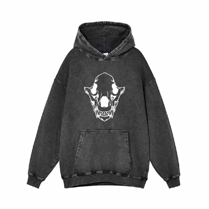 Horrible Monster Skull Head Vintage Washed Hoodie Hoodie with Mock Neck Collared Structured