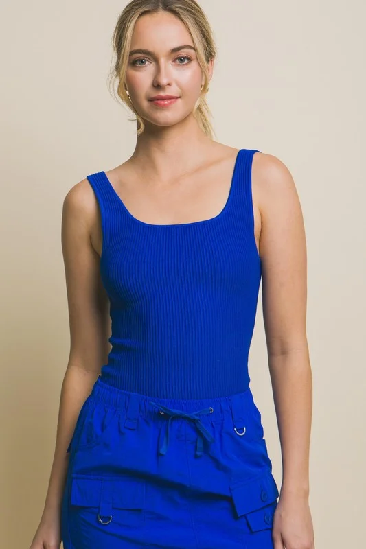 Every Day Ribbed Cropped Tank in Cobalt Blue metallic tank top