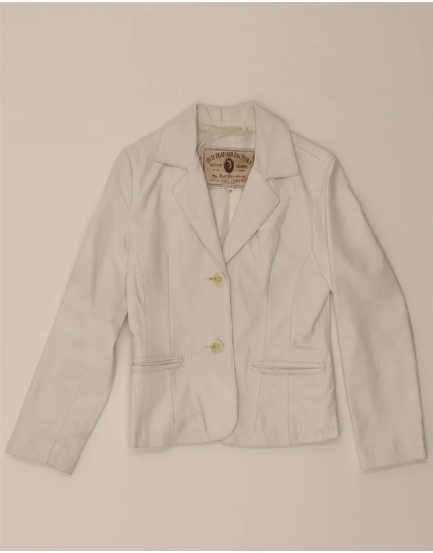 VINTAGE Womens Leather 2 Button Blazer Jacket IT 40 Small White Leather Jersey Jacket Tulle Jacket Batik Jacket