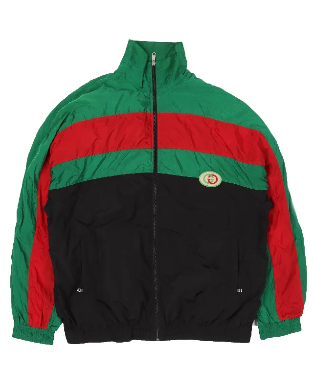 Oversized "GRG" Nylon Track Jacket Tiered Jacket Buttoned Jacket Zippered Jacket