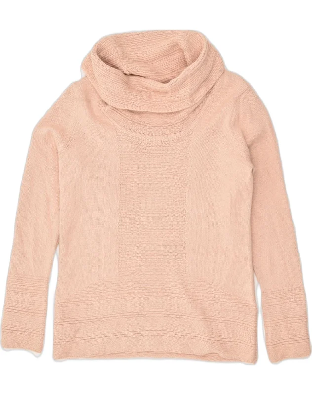 CALVIN KLEIN Womens Roll Neck Jumper Sweater UK 10 Small Pink Acrylic Sweater Knitwear Pullover