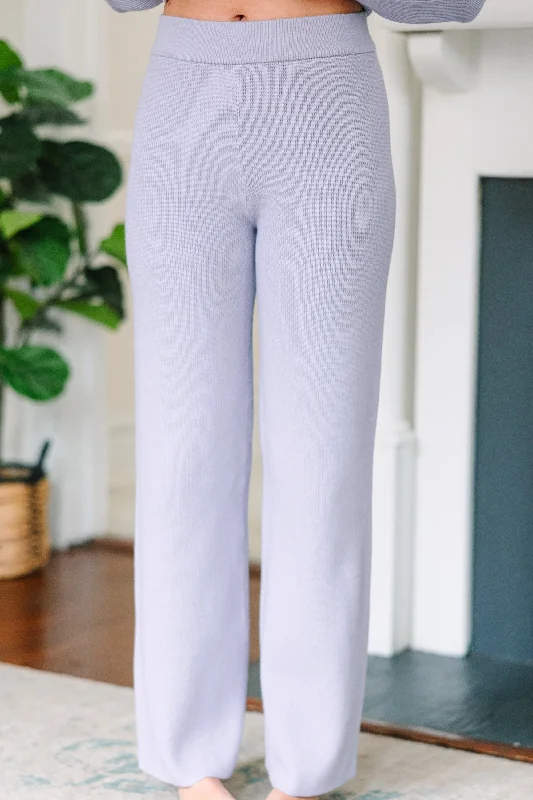 Just An Act Pale Blue Knit Pants Comfy Zip-Up Pants