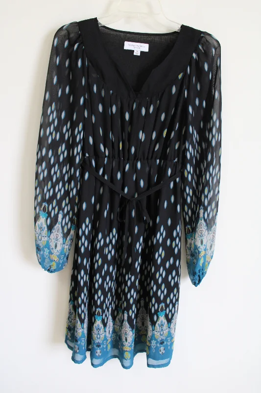 Liz Lange Maternity Black Blue Chiffon Dress | M Tunics Business professional